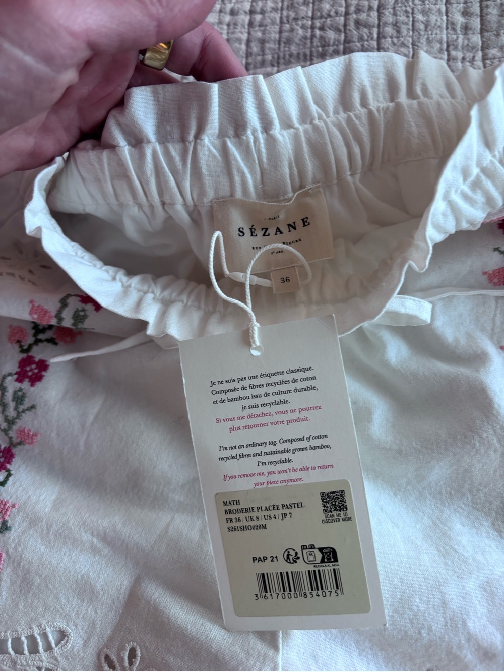NWT Sézane Math Shorts in Placed Pastel Embroidery Size 4/36 - Picture 5 of 7